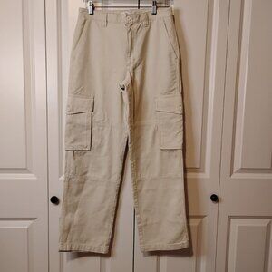 TNA Women's Beige Troop Mid-Rise Utility Straight Cotton Cargo Pants Size 8